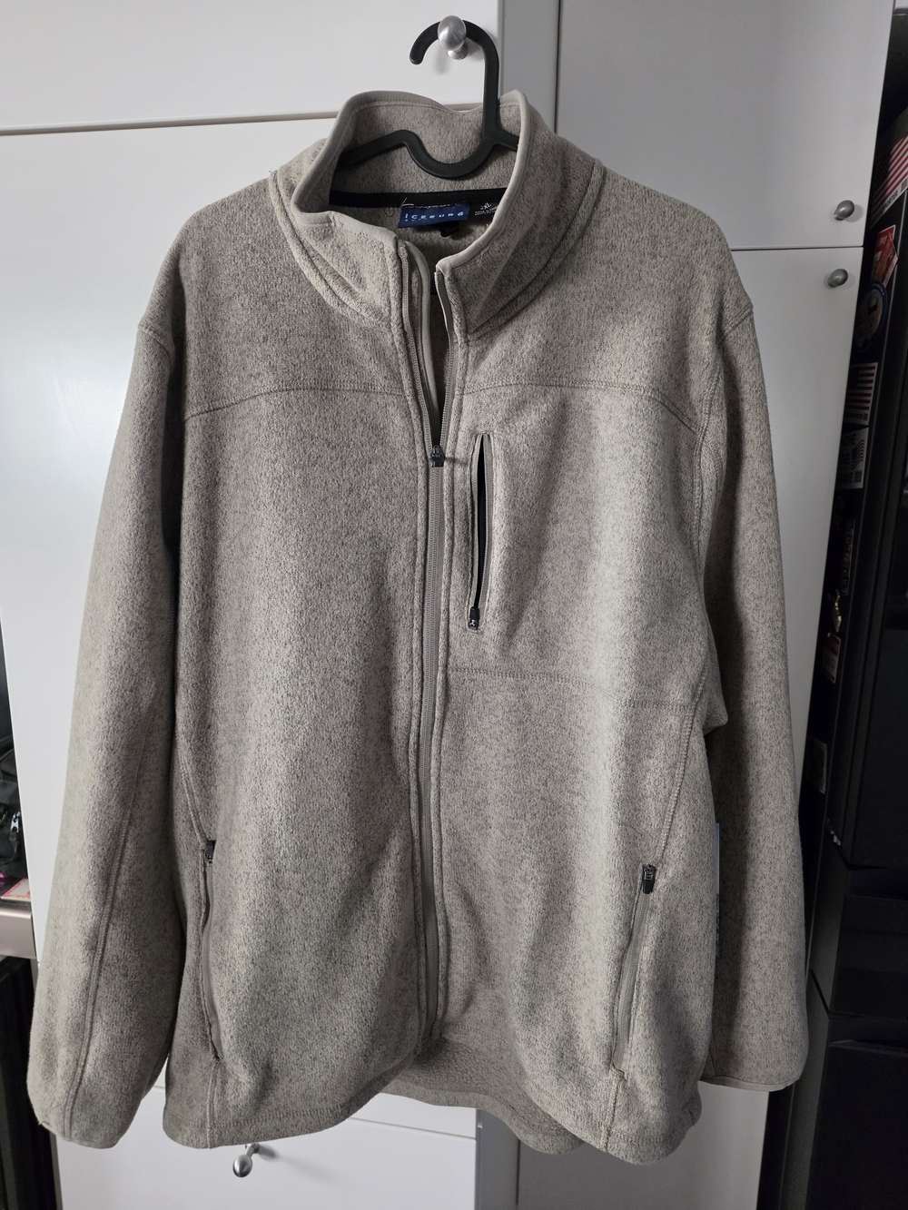 NWT Iceburg Men's Technical Fabric Sweater Fleece Full-Zip Jacket Oatmeal 2XL